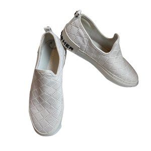 Marc Fisher Quilted Spell Out White Sip-on Sneakers Women Size 8.5